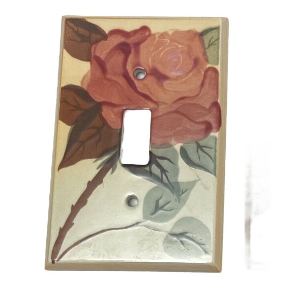 Ceramic Switchplate Pink Roses Made in Canada Single Toggle - Picture 1 of 6
